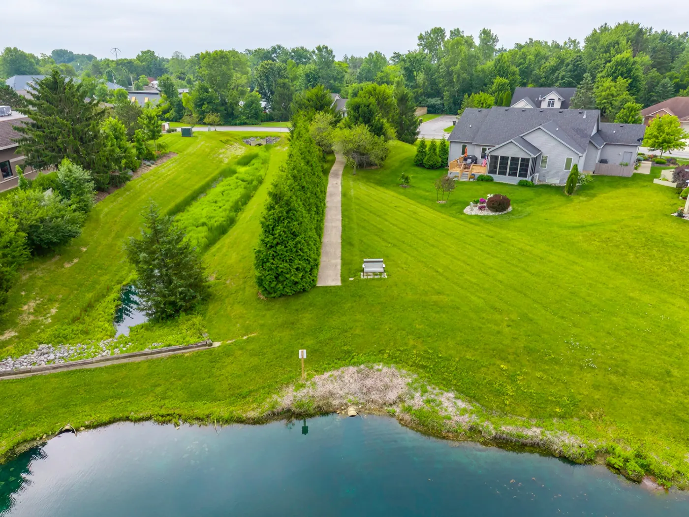 Aerial view with pond